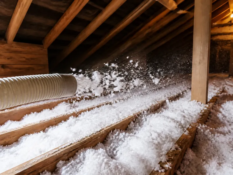 Isolant soufflé sur le plancher des combles
